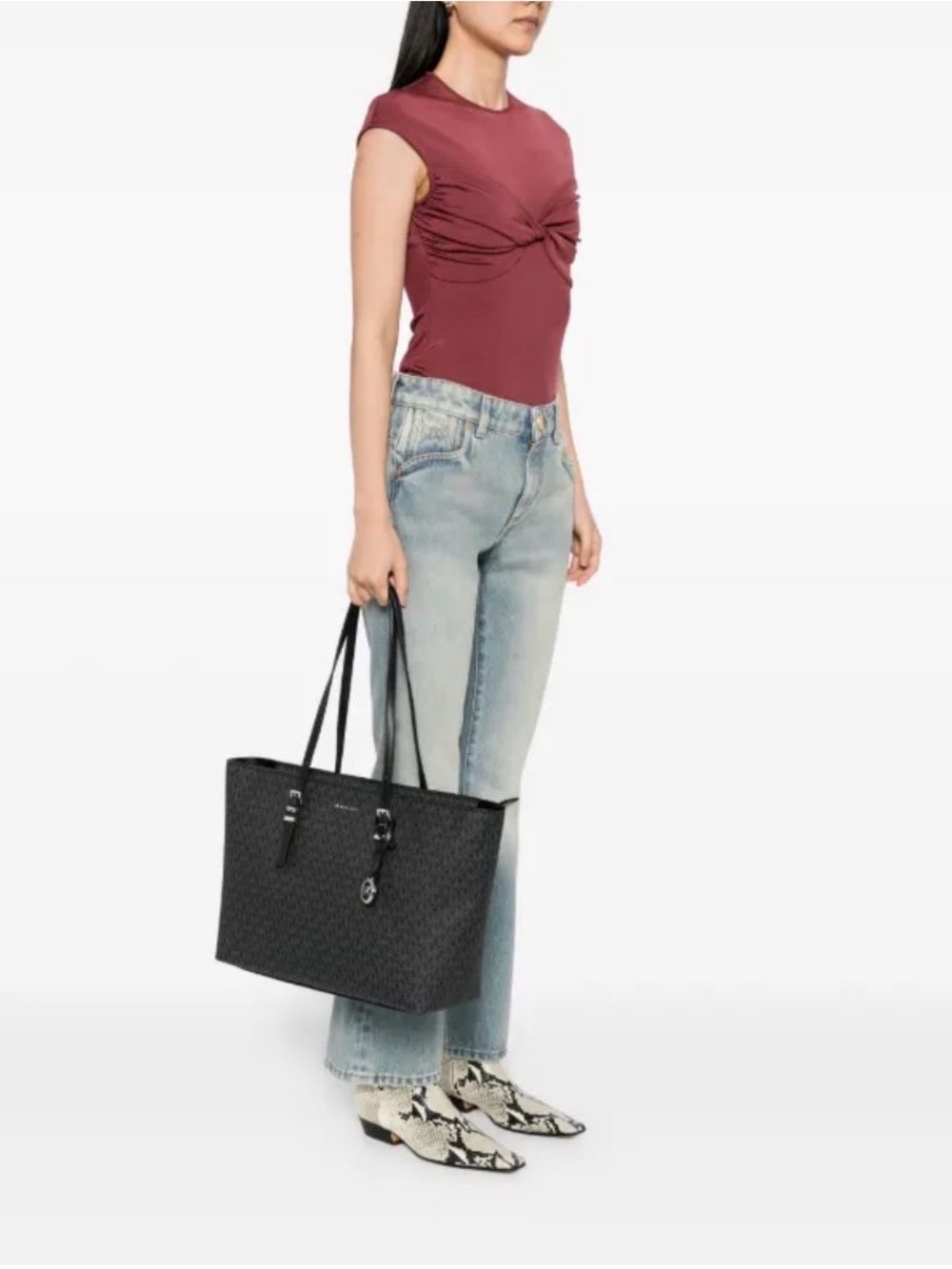 Michael Kors Black Jet Set Travel Small Logo Top-Zip Tote Bag
